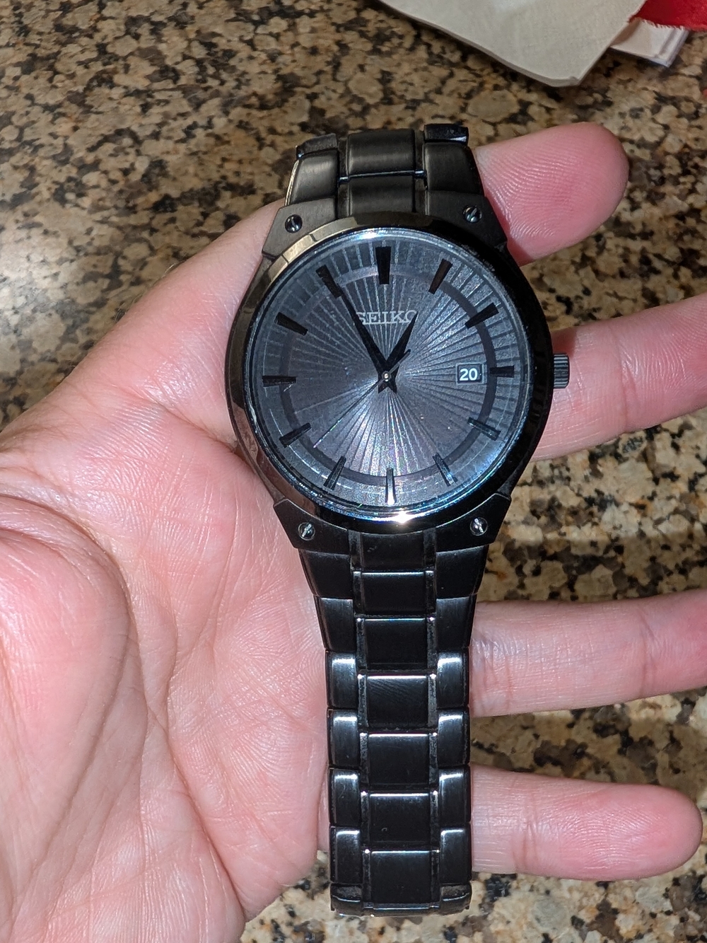 Seiko Men's Gunmetal Stainless Steel Watch with Sunburst Gray Dial